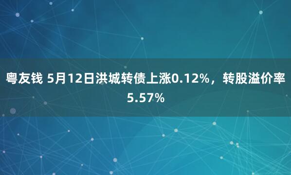 粤友钱 5月12日洪城转债上涨0.12%，转股溢价率5.57%